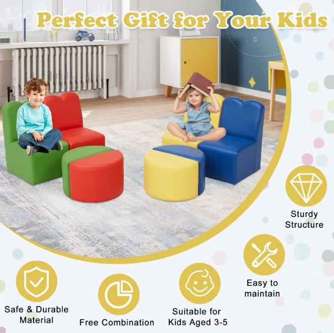 8PCS Toddler Sofa Couch for Kids – A colorful, multifunctional play couch ideal for playrooms, bedrooms, and daycare centers. Designed for indoor play, reading, and creative activities