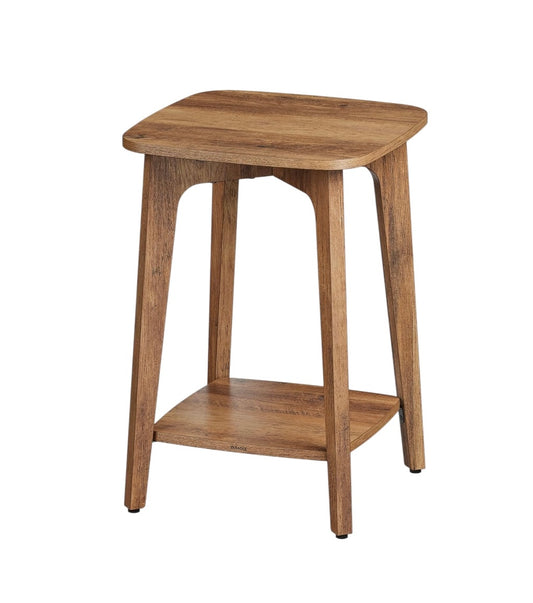 Wooden Side Table, 2-Tier Small Square End Table, Nightstand with Tapered Legs, Curved Transitions, for Small Spaces, Living Room, Bedroom, Honey Brown