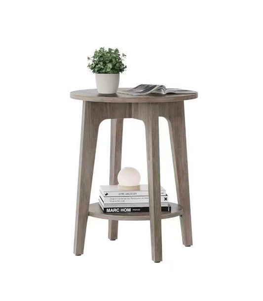Wooden Side Table, 2-Tier Small Round End Table, Nightstand with Tapered Legs, Curved Transitions, for Small Spaces, Living Room, Bedroom