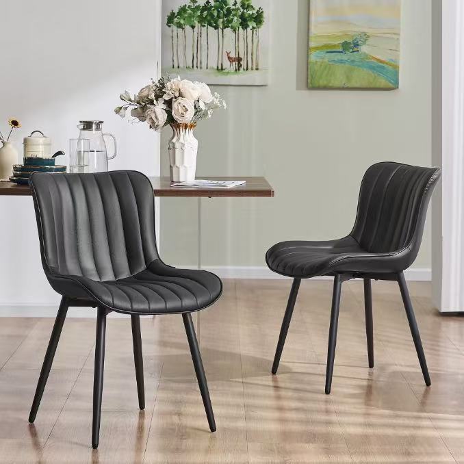 2 Set Soft Dining Chair Set of 2 Black PU Leather Upholstered Full Back Side Chair for Kitchen,Dining Room,Living Room