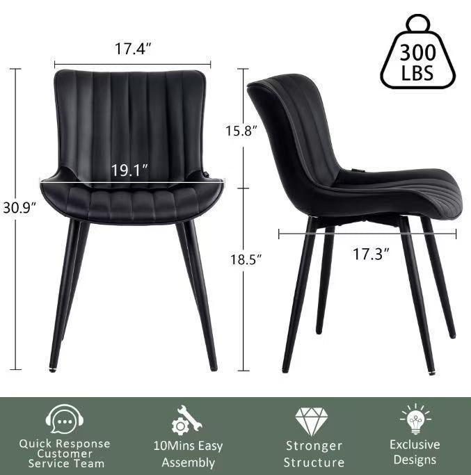 2 Set Soft Dining Chair Set of 2 Black PU Leather Upholstered Full Back Side Chair for Kitchen,Dining Room,Living Room
