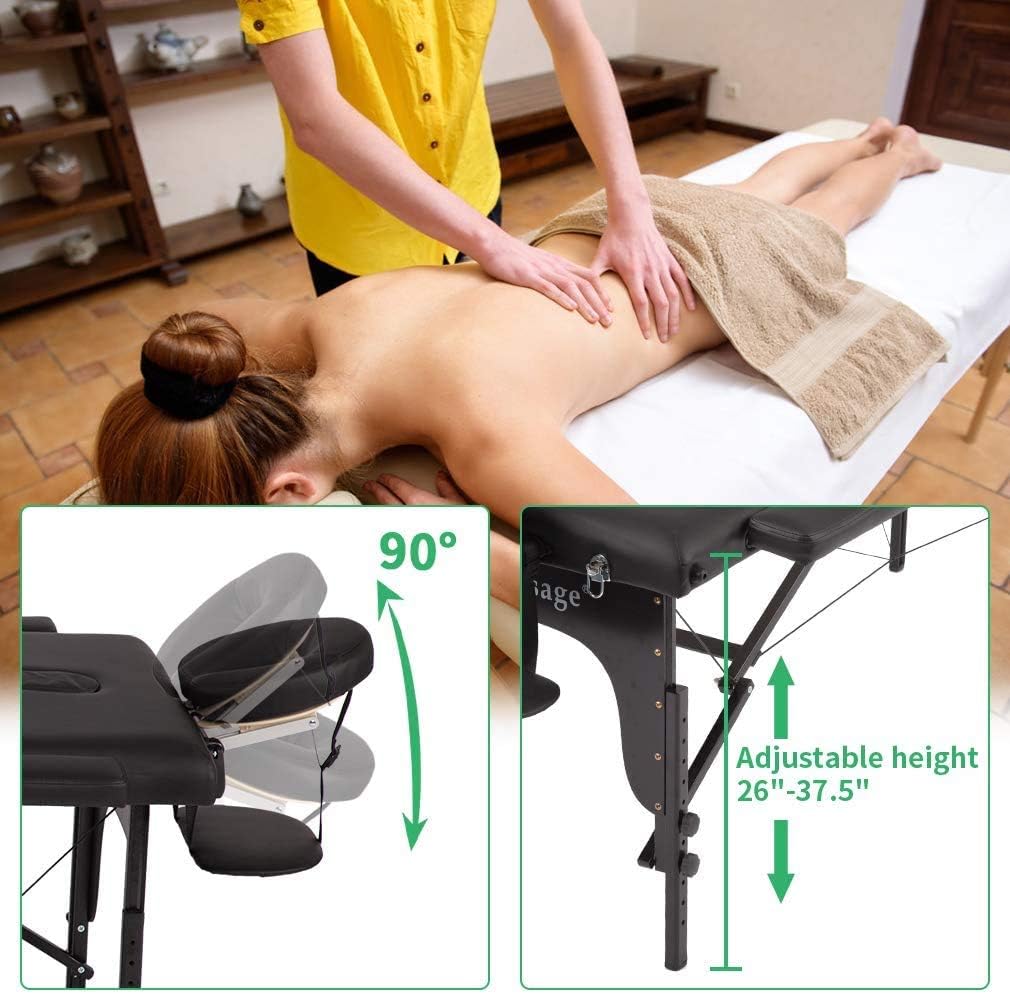 BestMassage Massage Table, Portable Massage Bed, Spa Bed, 77 Inches Long 30 Inches Wide Height, Adjustable 4 Inches Memory Sponge 2 Fold PU Bed, Carry Case, Facial Cradle, Salon Table