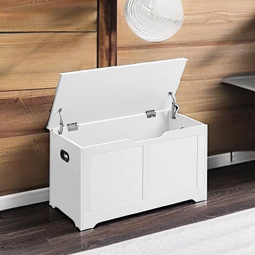 Multi-Colors Storage Chest, Storage Bench with 2 Safety Hinges, Farmhouse Style, 40 x 80 x 46 cm, for Entryway, Bedroom, Living Room, Cloud White