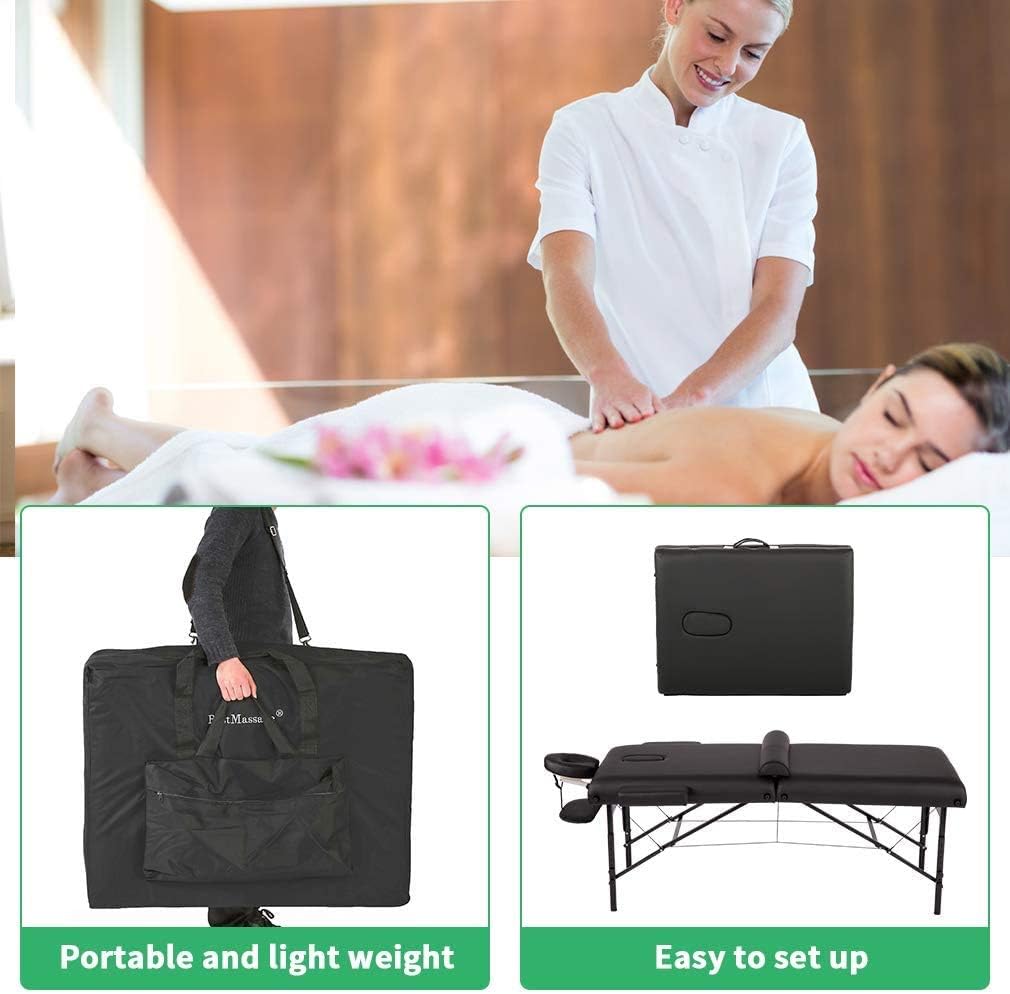 BestMassage Massage Table, Portable Massage Bed, Spa Bed, 77 Inches Long 30 Inches Wide Height, Adjustable 4 Inches Memory Sponge 2 Fold PU Bed, Carry Case, Facial Cradle, Salon Table
