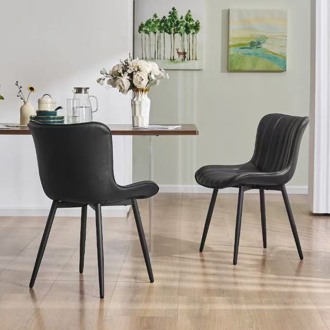 2 Set Soft Dining Chair Set of 2 Black PU Leather Upholstered Full Back Side Chair for Kitchen,Dining Room,Living Room