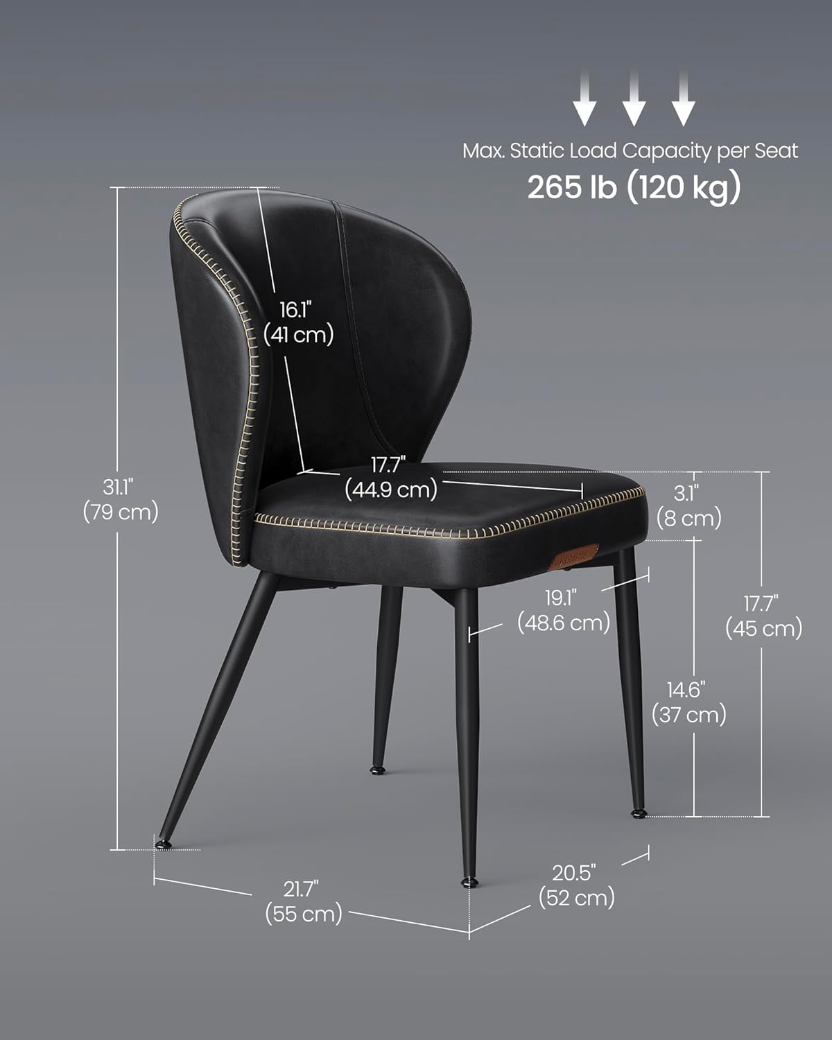 Premium Dining Chairs Set of 2, Upholstered Kitchen Chairs, Comfortable Seat, Synthetic Leather with Stitching, Mid-Century Modern, Easy Assembly, Living Room Lounge