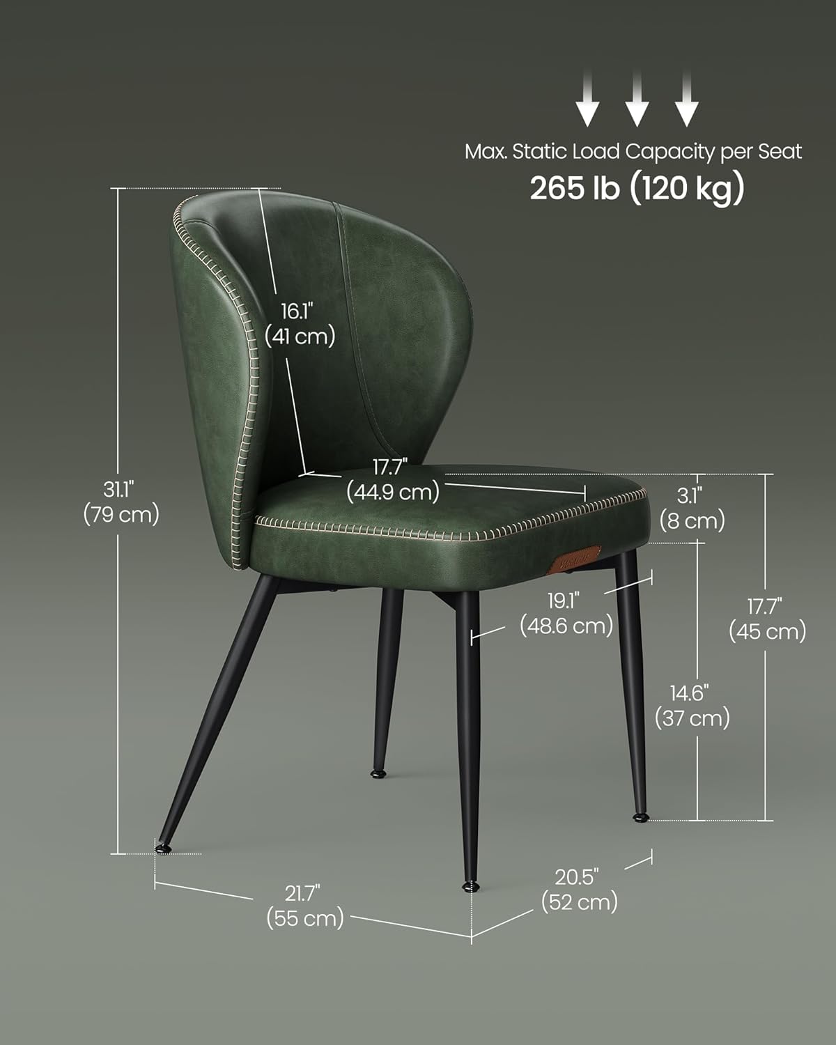 Premium Dining Chairs Set of 2, Upholstered Kitchen Chairs, Comfortable Seat, Synthetic Leather with Stitching, Mid-Century Modern, Easy Assembly, Living Room Lounge