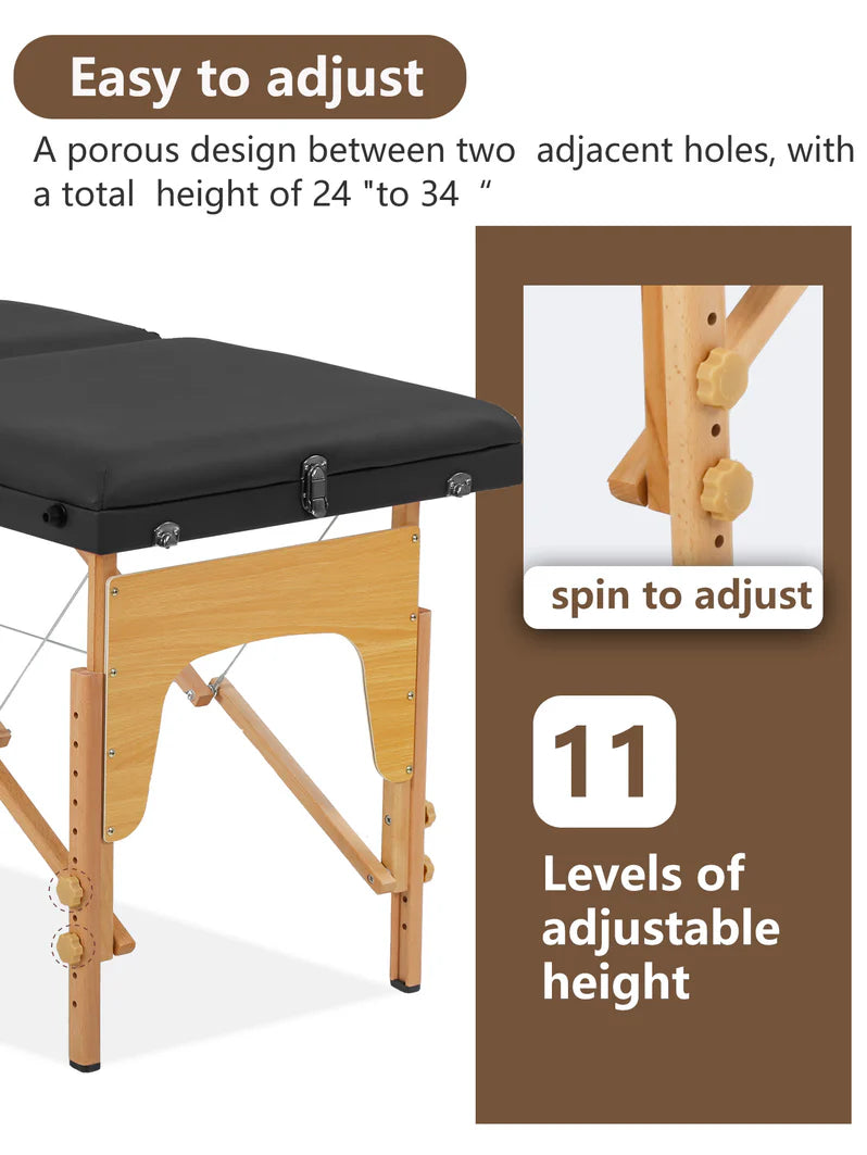 BestMassage Massage Table, Portable Massage Bed, Spa Bed, 77 Inches Long 30 Inches Wide Height, Adjustable 4 Inches Memory Sponge 2 Fold PU Bed, Carry Case, Facial Cradle, Salon Table