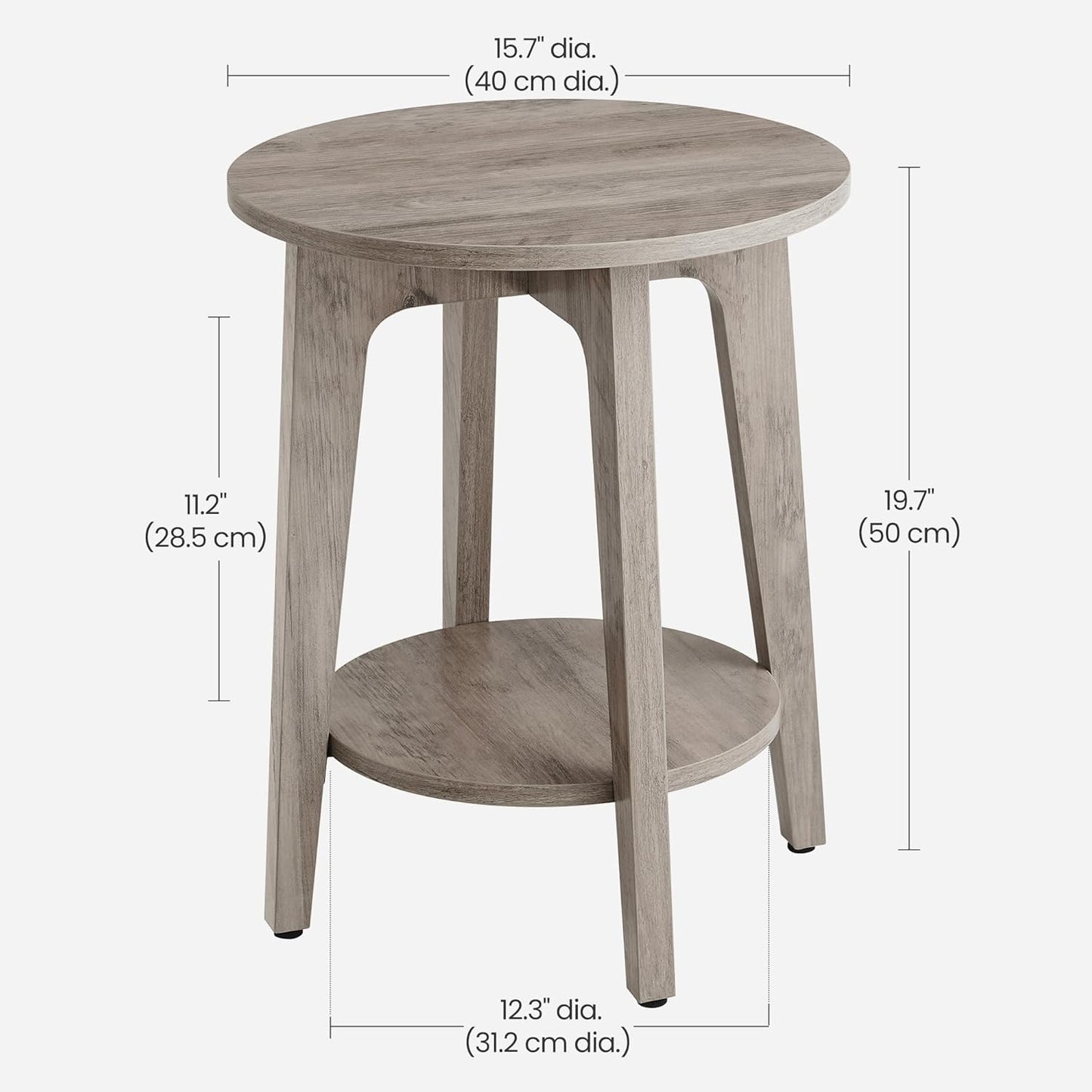 Wooden Side Table, 2-Tier Small Round End Table, Nightstand with Tapered Legs, Curved Transitions, for Small Spaces, Living Room, Bedroom