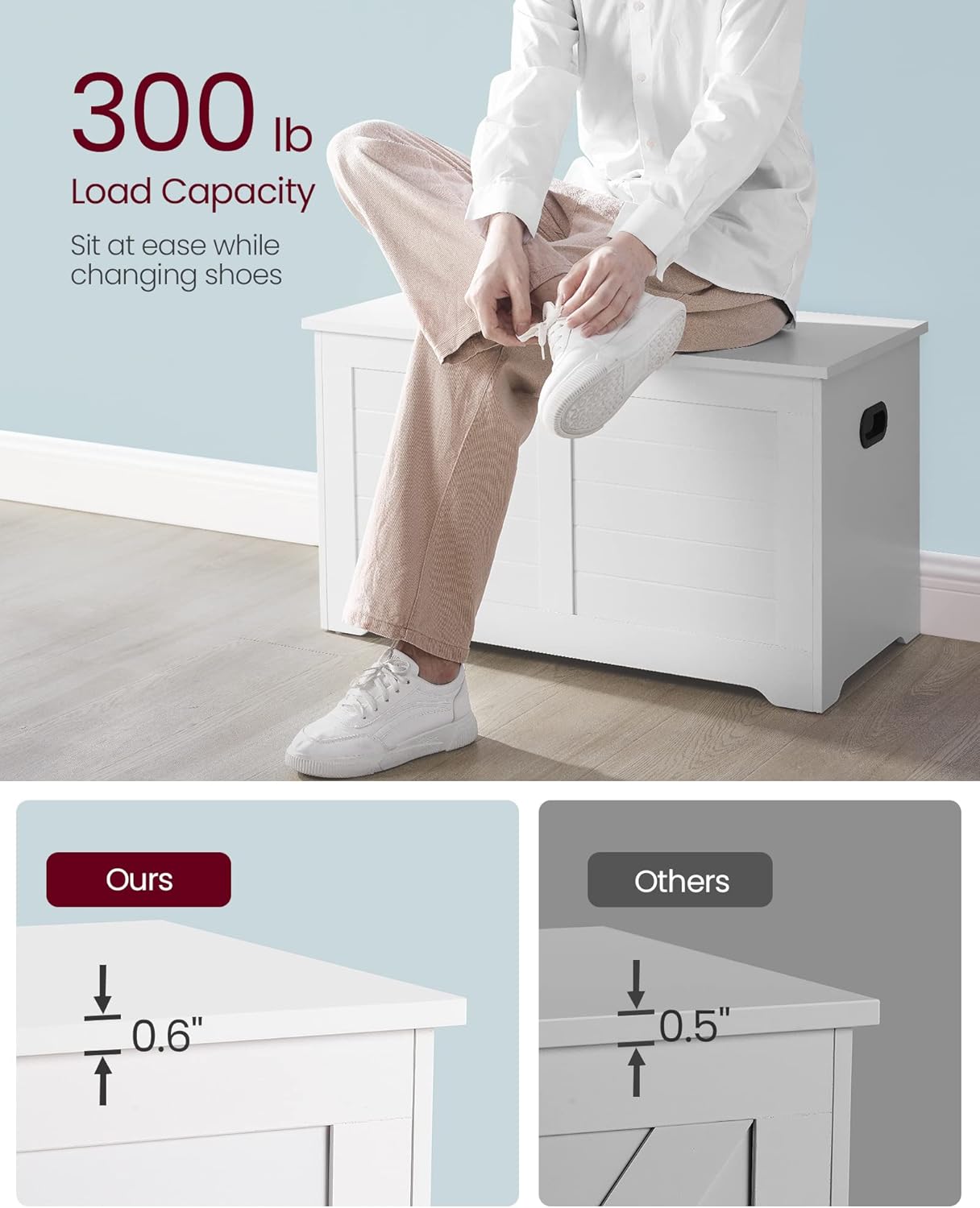 Multi-Colors Storage Chest, Storage Bench with 2 Safety Hinges, Farmhouse Style, 40 x 80 x 46 cm, for Entryway, Bedroom, Living Room, Cloud White