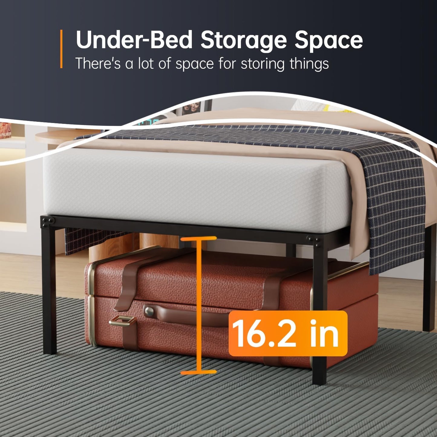 Twin Size Metal Bed Frame Sturdy Steel Slats Noise-Free Easy Assembly No Box Spring Required with Under-Bed Storage Easy Assembly and Ample Under-Bed Storage, Black