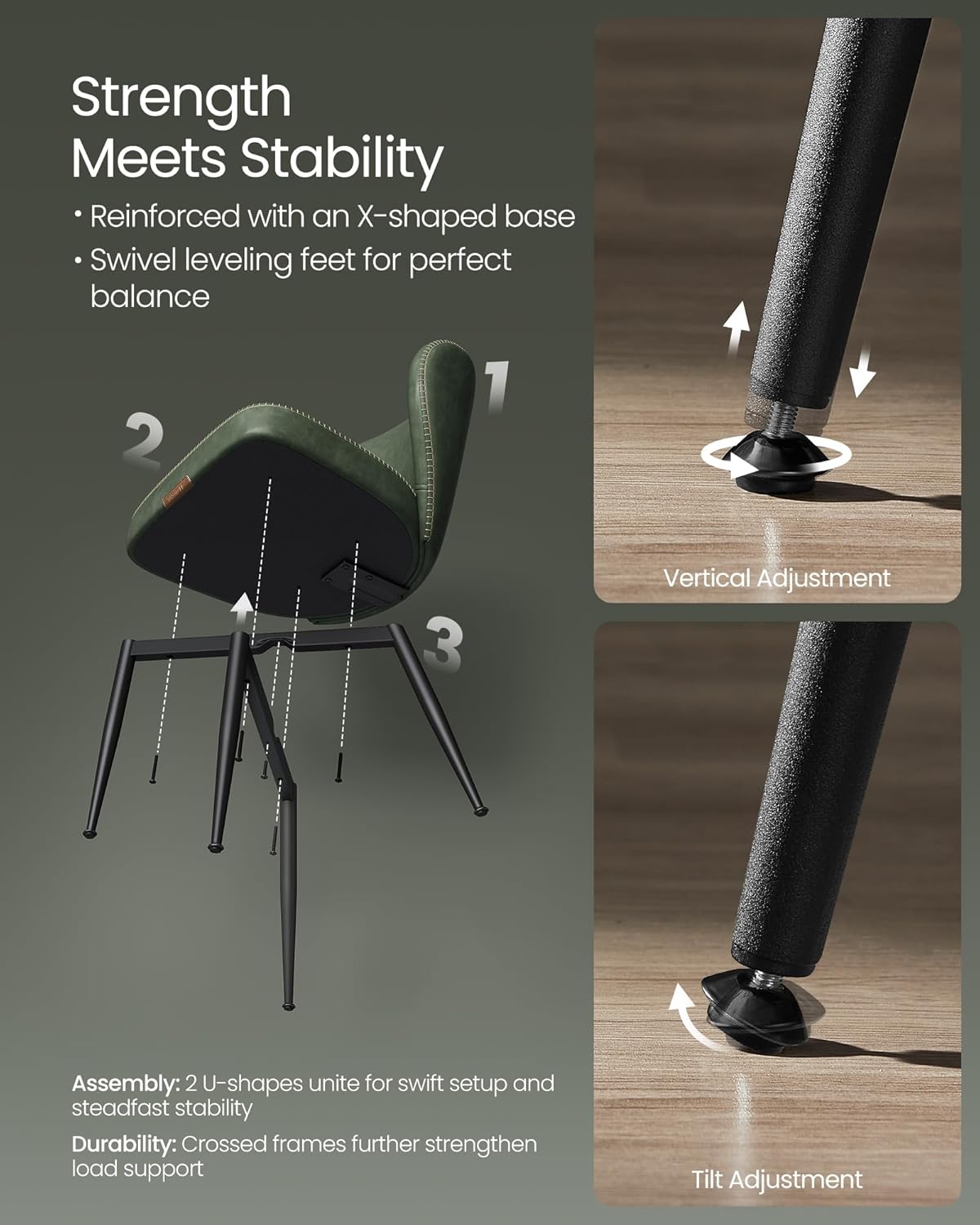 Premium Dining Chairs Set of 2, Upholstered Kitchen Chairs, Comfortable Seat, Synthetic Leather with Stitching, Mid-Century Modern, Easy Assembly, Living Room Lounge