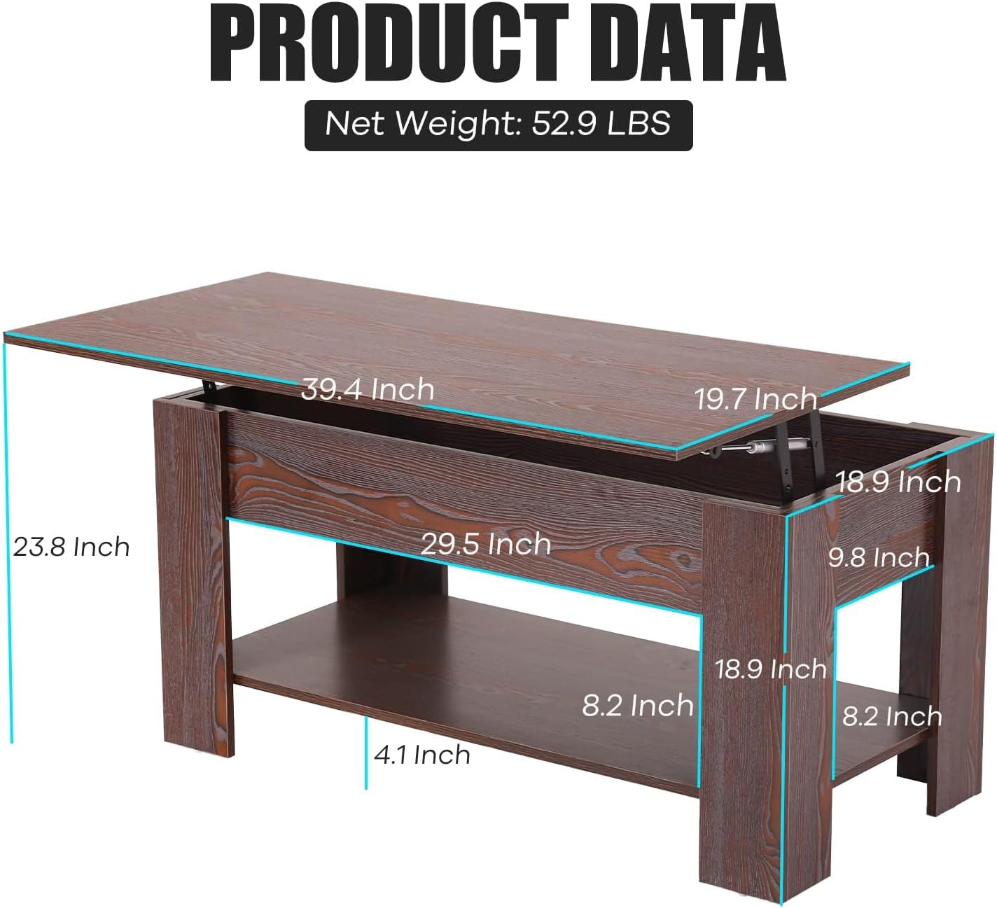 Lift Top Coffee Table, with Hidden Compartment and Storage Shelf Wooden Lift Tabletop for Home Living Room Reception Room Office, Espresso