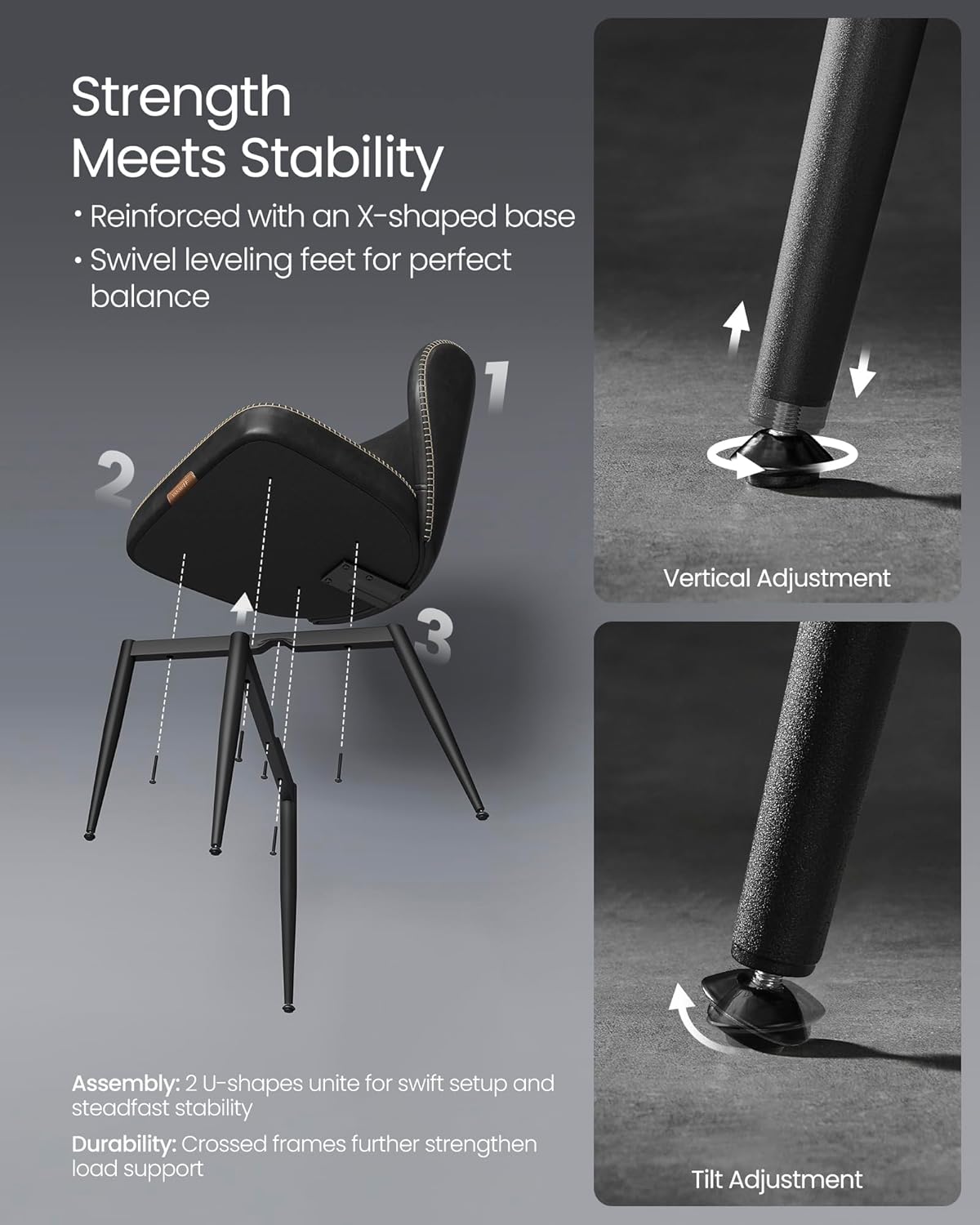 Premium Dining Chairs Set of 2, Upholstered Kitchen Chairs, Comfortable Seat, Synthetic Leather with Stitching, Mid-Century Modern, Easy Assembly, Living Room Lounge