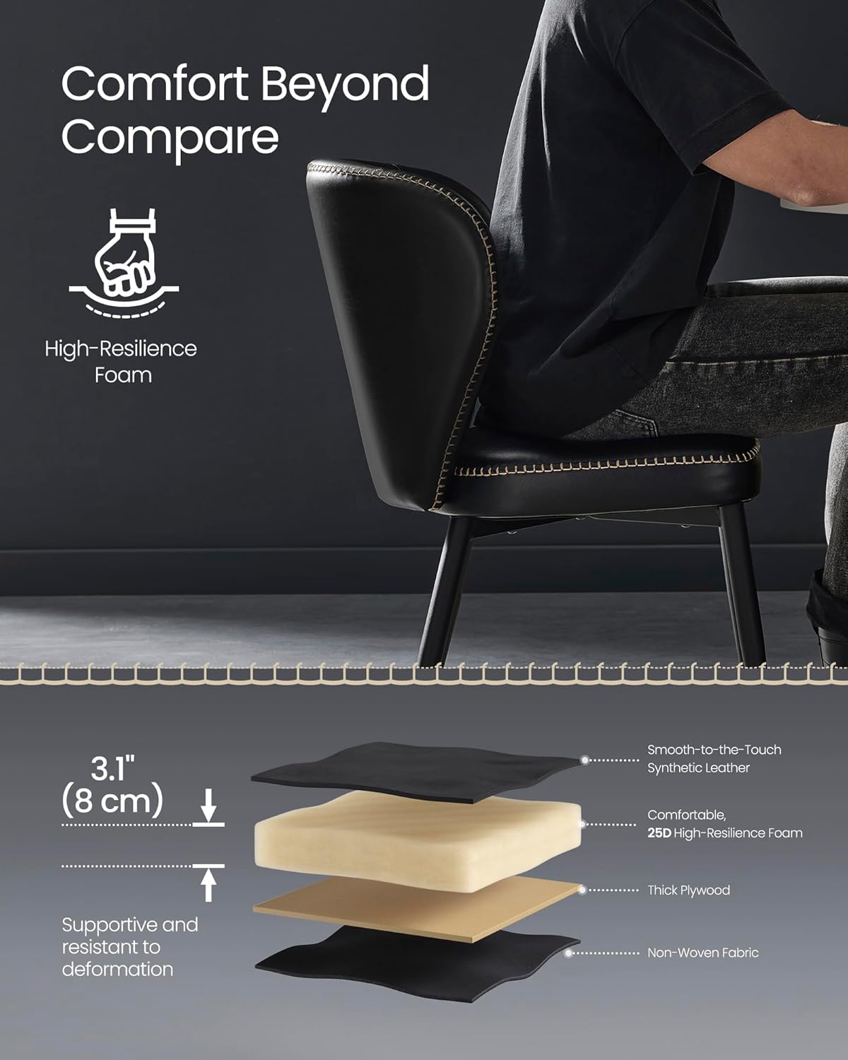 Premium Dining Chairs Set of 2, Upholstered Kitchen Chairs, Comfortable Seat, Synthetic Leather with Stitching, Mid-Century Modern, Easy Assembly, Living Room Lounge