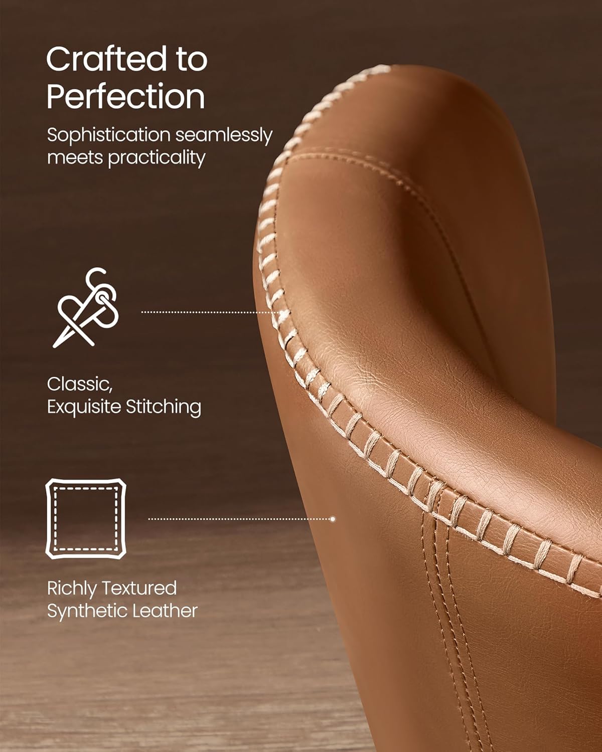 Premium Dining Chairs Set of 2, Upholstered Kitchen Chairs, Comfortable Seat, Synthetic Leather with Stitching, Mid-Century Modern, Easy Assembly, Living Room Lounge