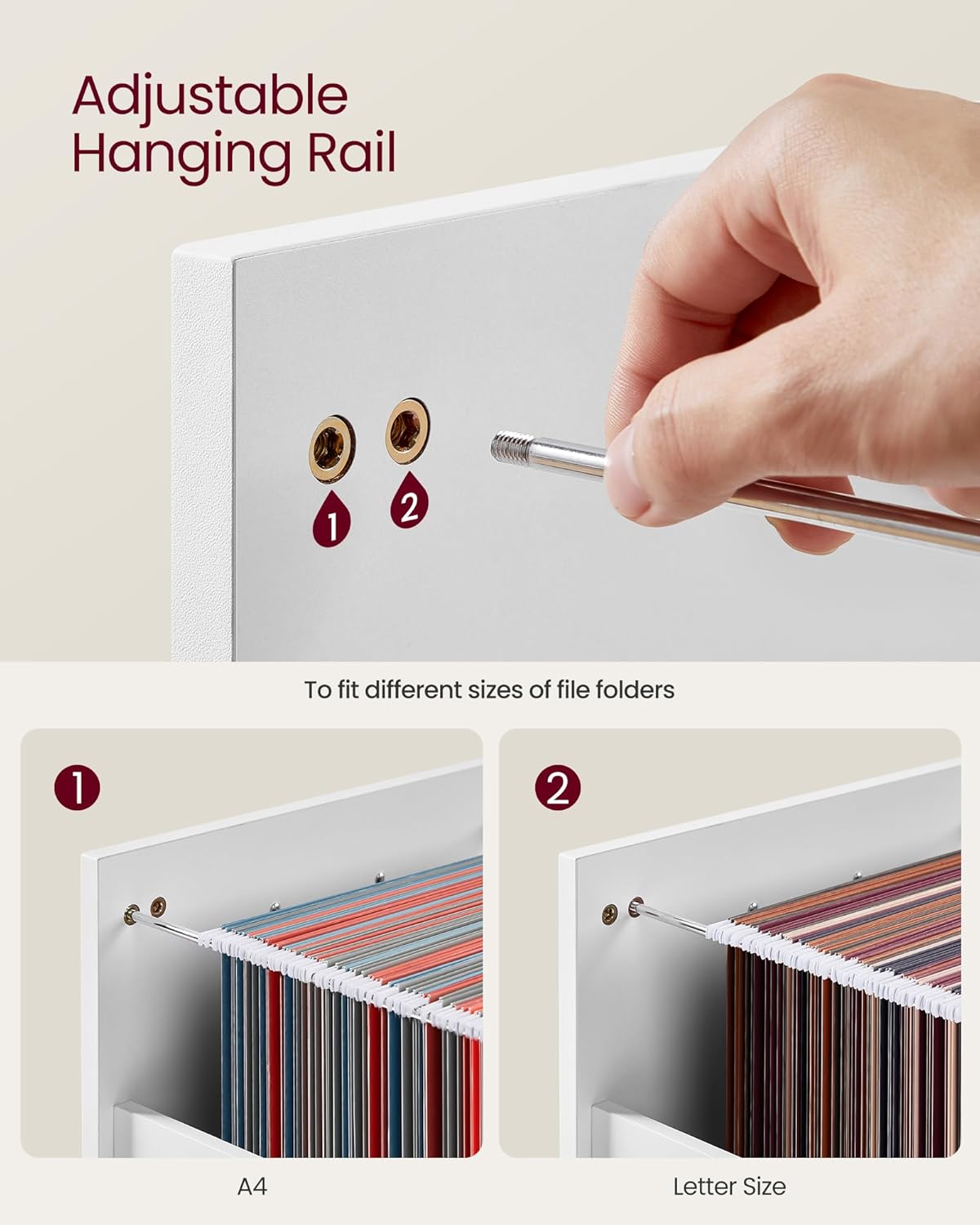 Metal File Cabinet, Mobile Filing Cabinet with Wheels, 2 Drawers, Open Shelf, for A4, Letter Size, Hanging File Folders, Cloud White