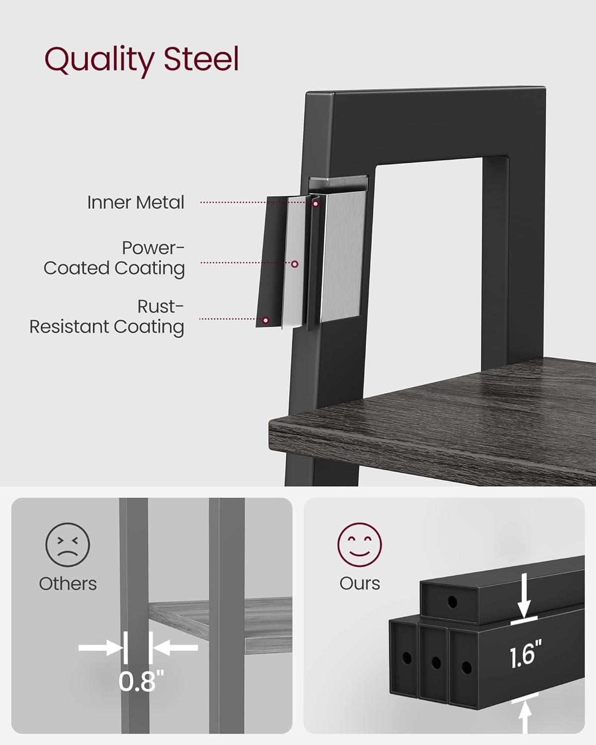 4-Tier Bookshelf, Storage Rack, Bookcase with Steel Frame, for Living Room, Home Office, Kitchen, Bedroom, Industrial Style, Ladder Shelf,  Matte Black