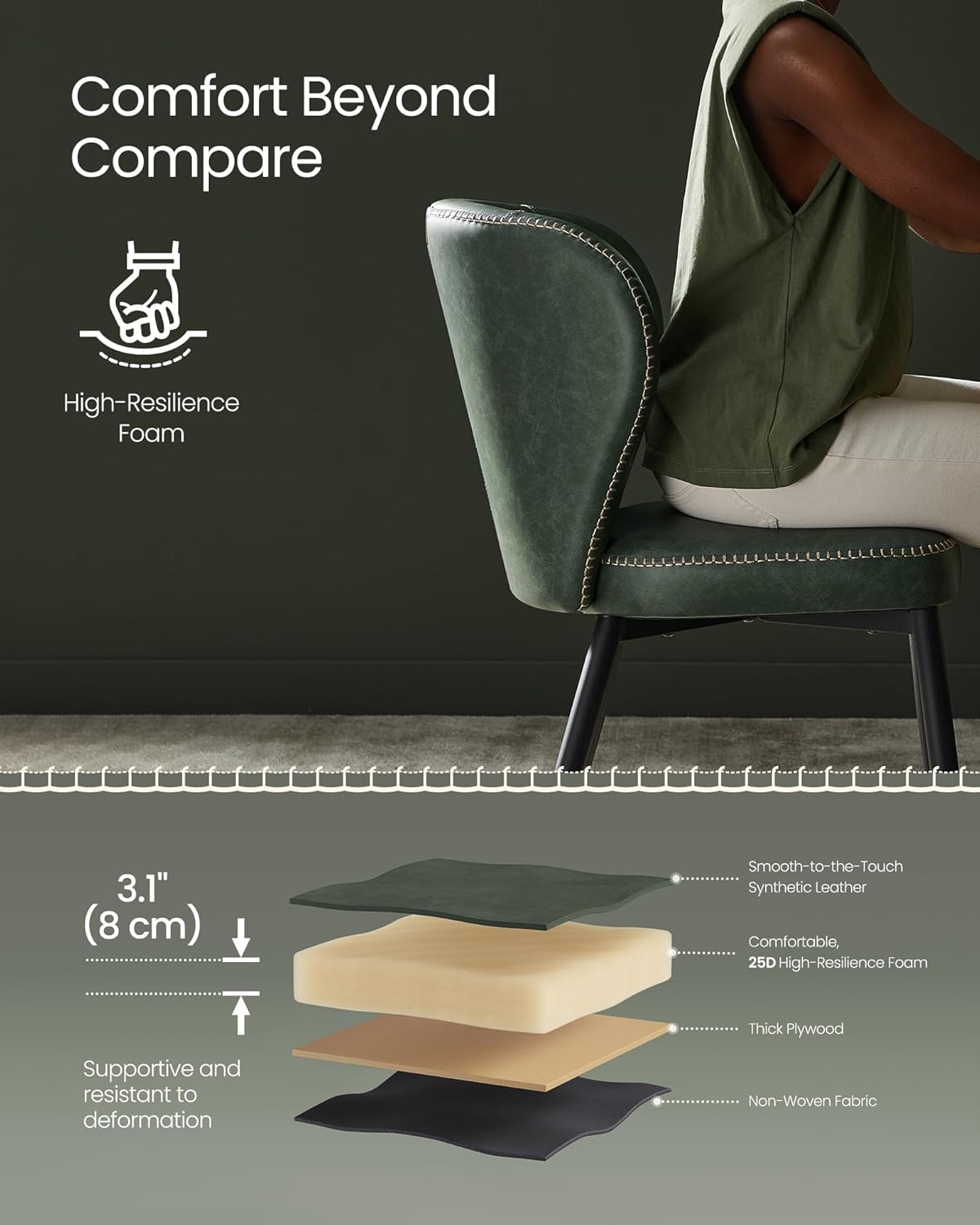 Premium Dining Chairs Set of 2, Upholstered Kitchen Chairs, Comfortable Seat, Synthetic Leather with Stitching, Mid-Century Modern, Easy Assembly, Living Room Lounge