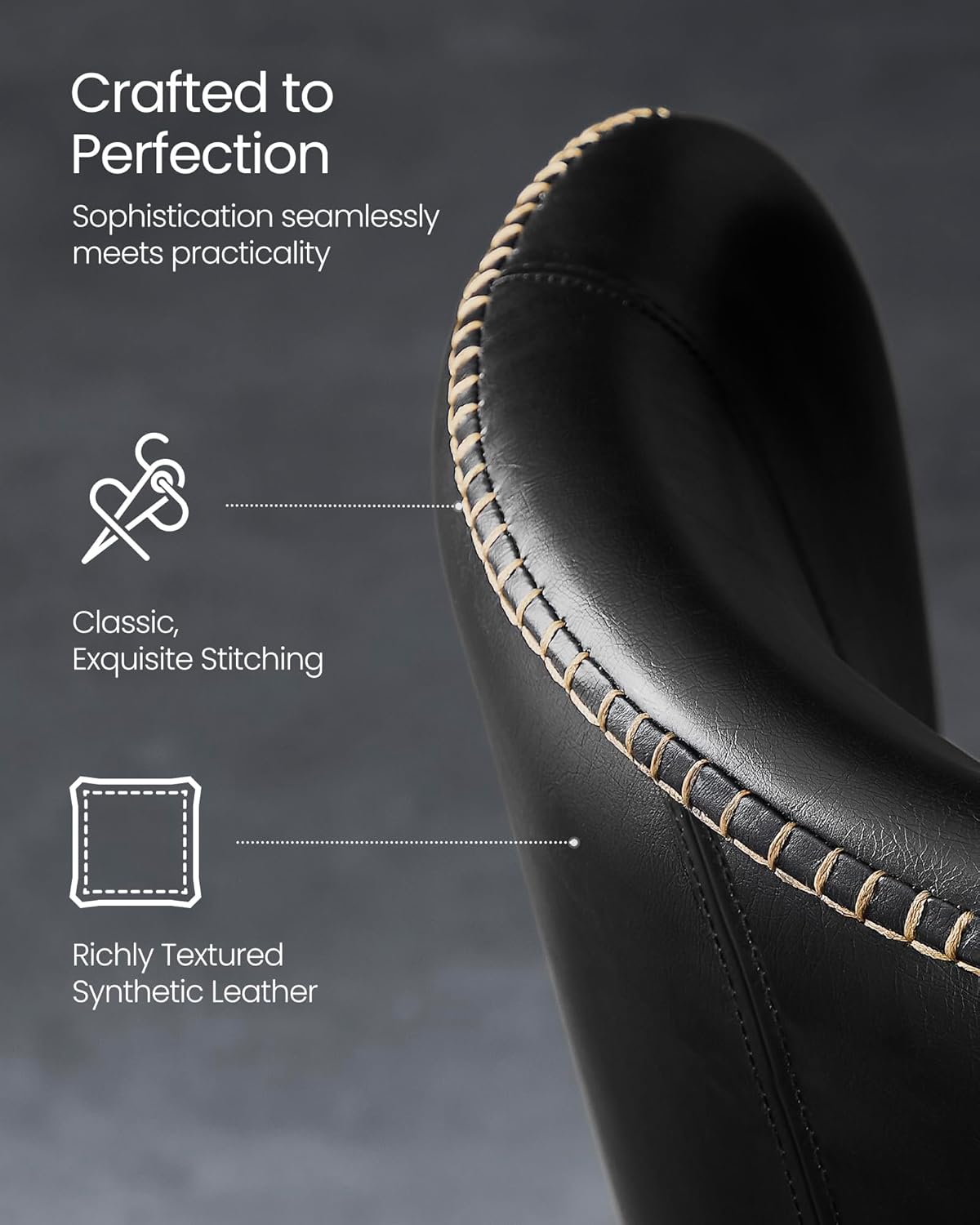 Premium Dining Chairs Set of 2, Upholstered Kitchen Chairs, Comfortable Seat, Synthetic Leather with Stitching, Mid-Century Modern, Easy Assembly, Living Room Lounge