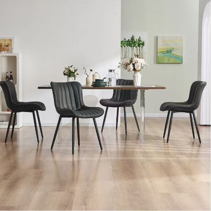 2 Set Soft Dining Chair Set of 2 Black PU Leather Upholstered Full Back Side Chair for Kitchen,Dining Room,Living Room