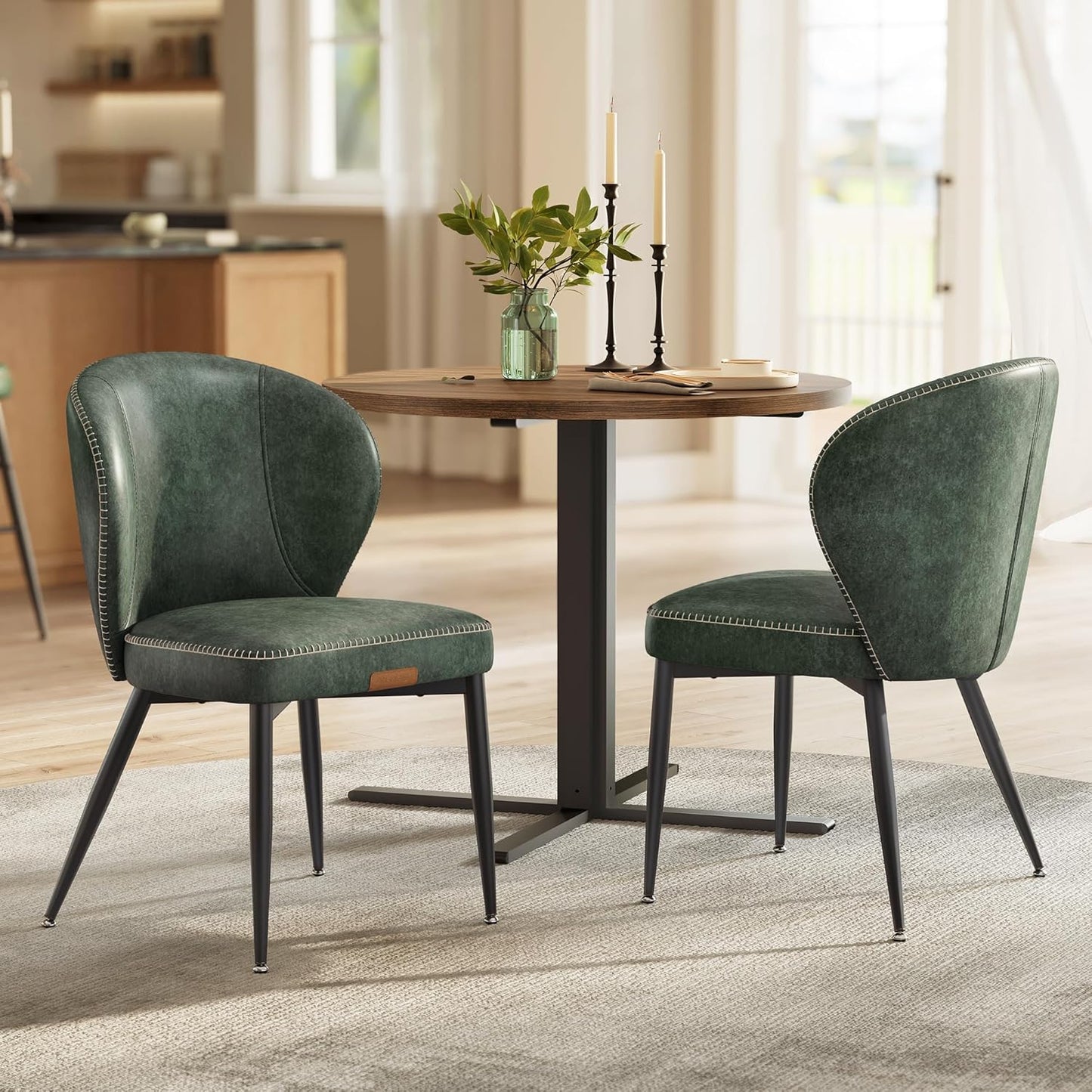 Premium Dining Chairs Set of 2, Upholstered Kitchen Chairs, Comfortable Seat, Synthetic Leather with Stitching, Mid-Century Modern, Easy Assembly, Living Room Lounge