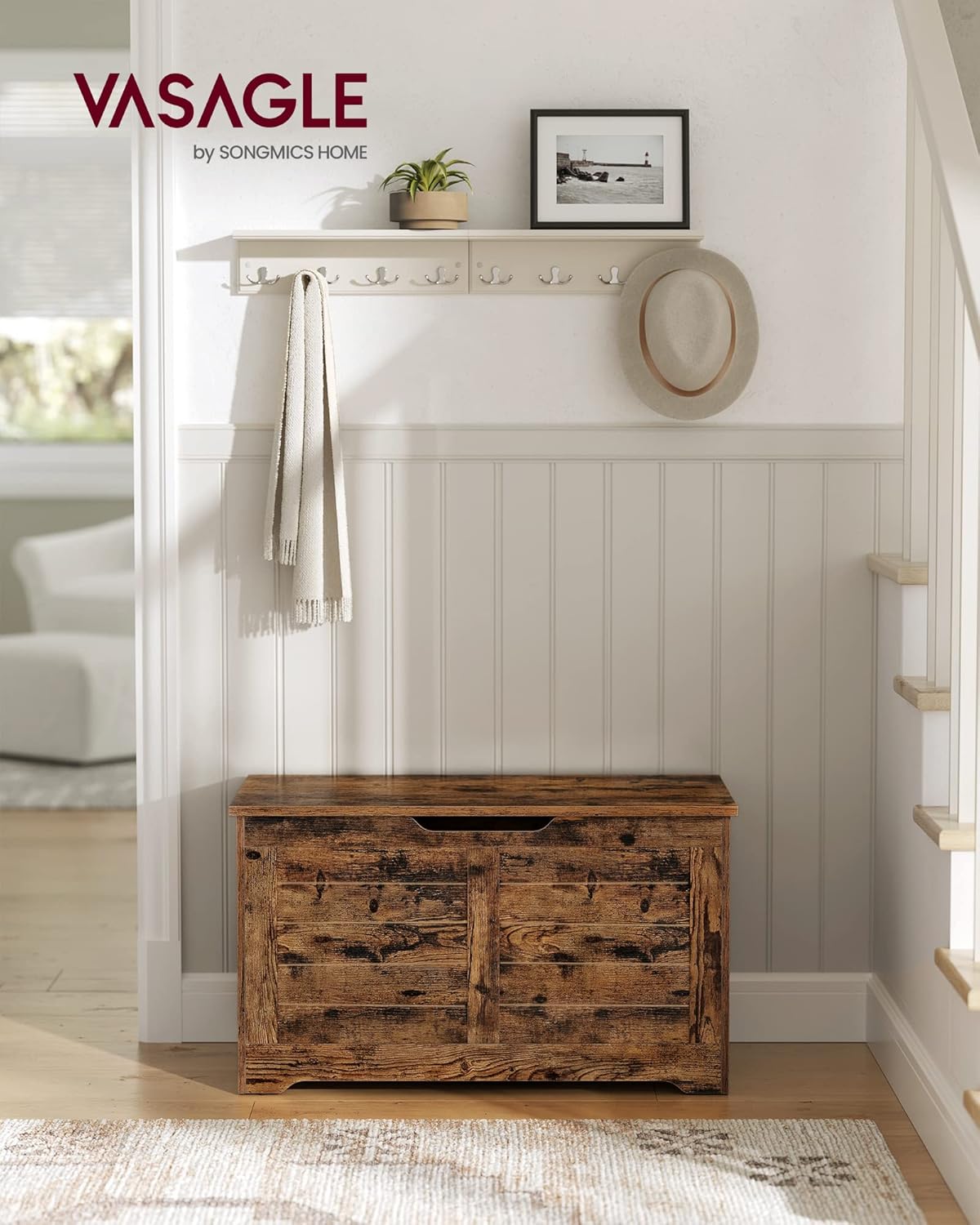 Multi-Colors Storage Chest, Storage Bench with 2 Safety Hinges, Farmhouse Style, 40 x 80 x 46 cm, for Entryway, Bedroom, Living Room, Cloud White