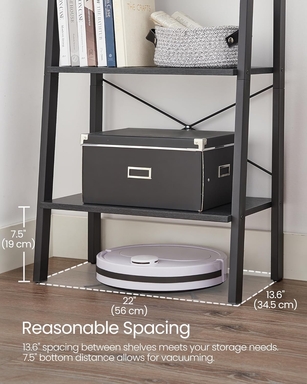 4-Tier Bookshelf, Storage Rack, Bookcase with Steel Frame, for Living Room, Home Office, Kitchen, Bedroom, Industrial Style, Ladder Shelf,  Matte Black