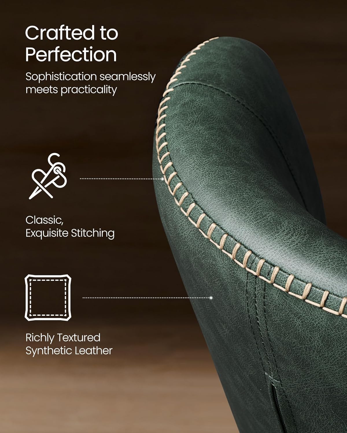 Premium Dining Chairs Set of 2, Upholstered Kitchen Chairs, Comfortable Seat, Synthetic Leather with Stitching, Mid-Century Modern, Easy Assembly, Living Room Lounge