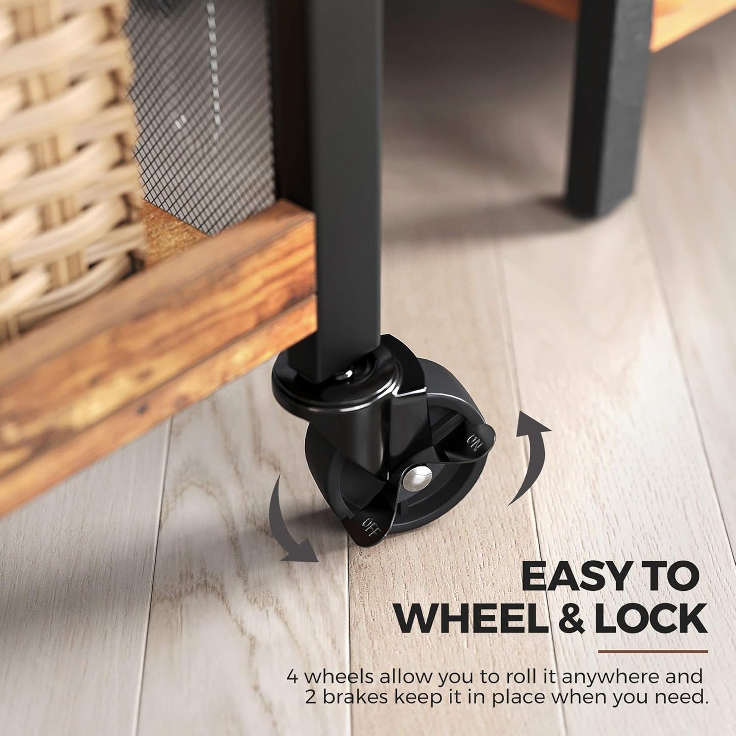 3-Tier Narrow Storage Cart, Rolling Cart with Wheels, Steel Frame, Slim Storage Cart for Kitchen, Dining Room, Laundry Room, Adjustable Feet Included, Industrial Style, Rustic Brown and Black