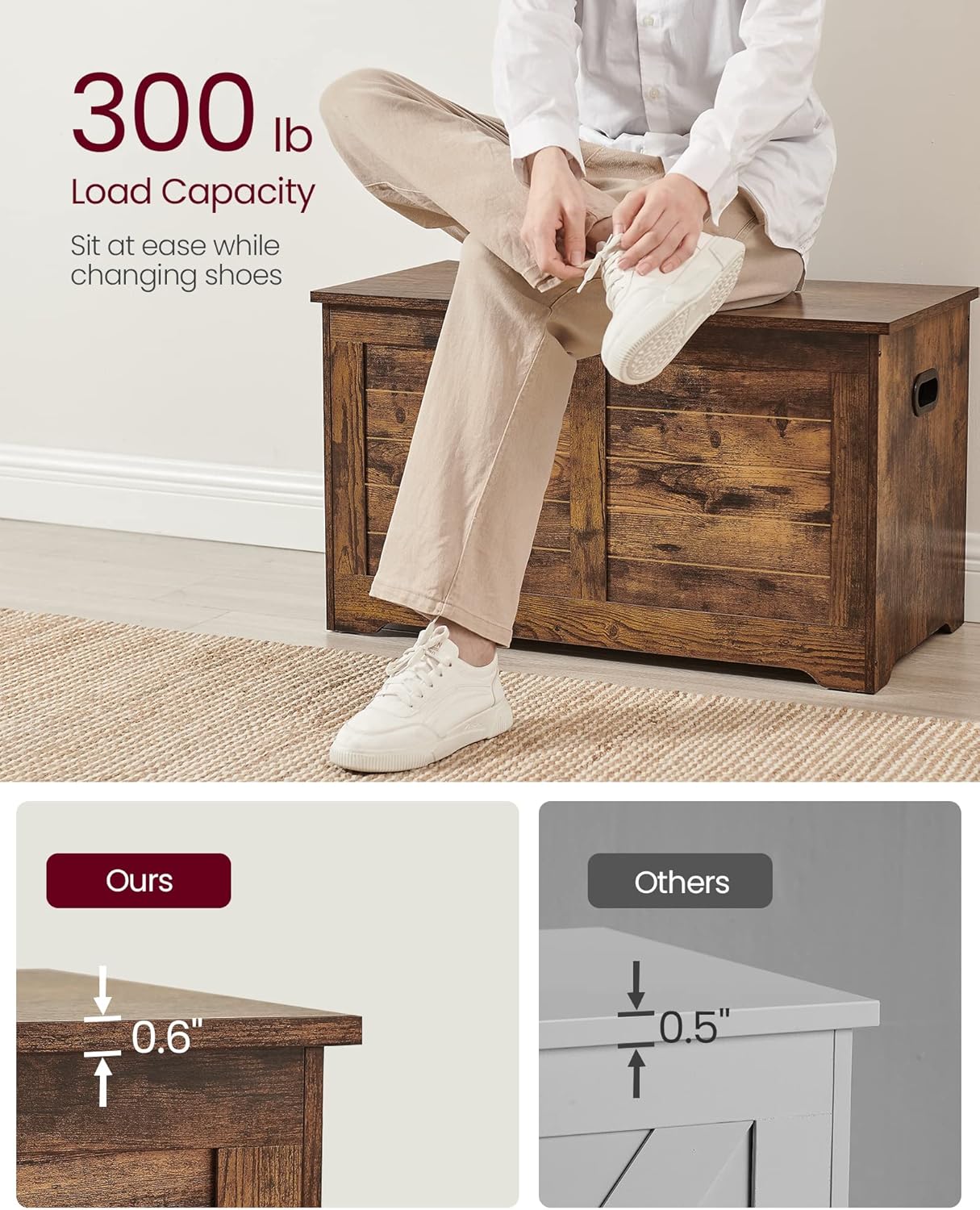 Multi-Colors Storage Chest, Storage Bench with 2 Safety Hinges, Farmhouse Style, 40 x 80 x 46 cm, for Entryway, Bedroom, Living Room, Cloud White