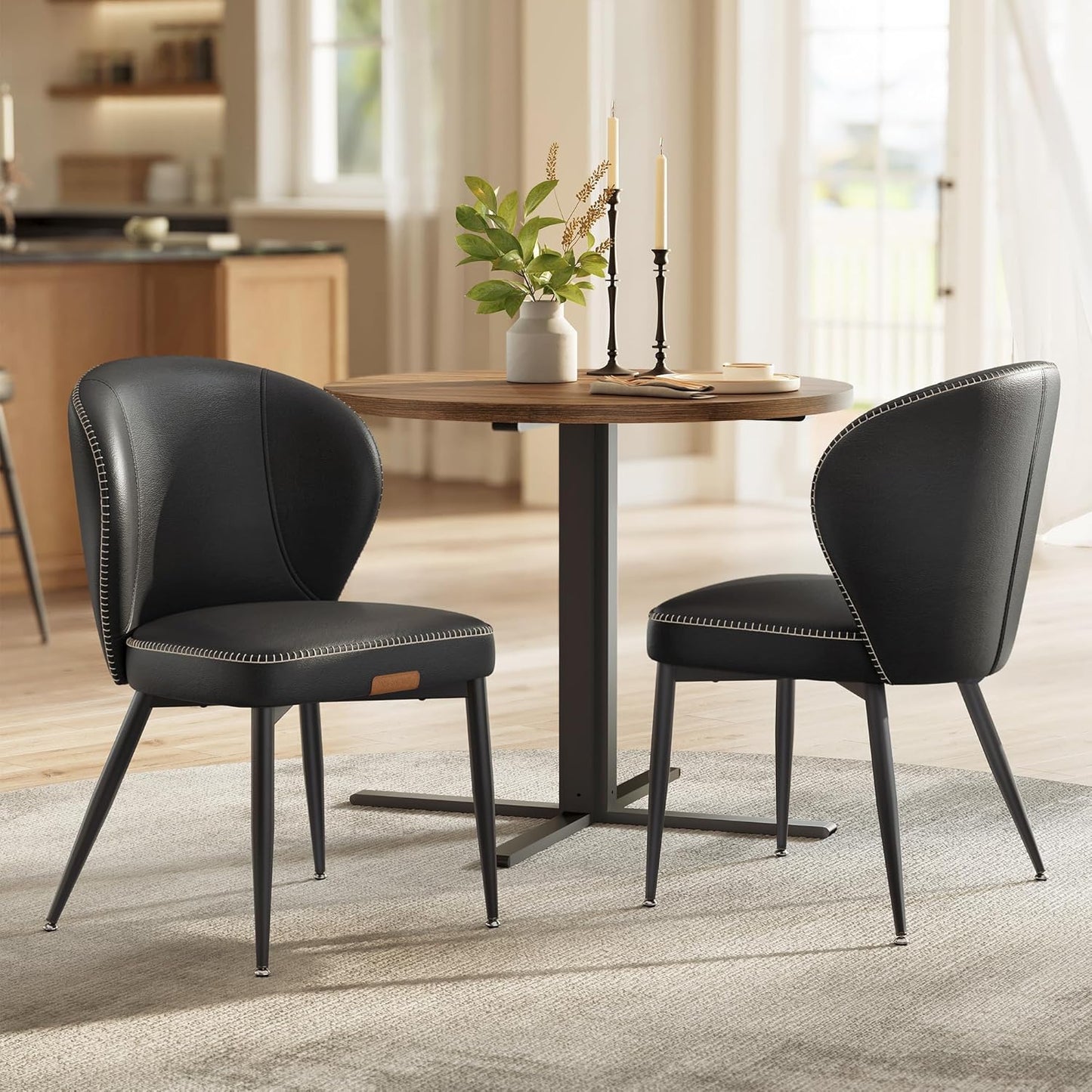 Premium Dining Chairs Set of 2, Upholstered Kitchen Chairs, Comfortable Seat, Synthetic Leather with Stitching, Mid-Century Modern, Easy Assembly, Living Room Lounge