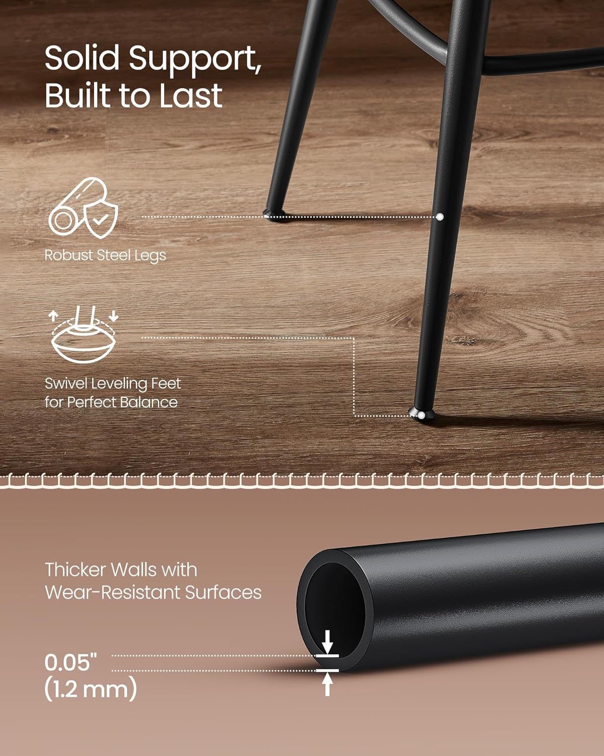 Premium Bar Stools Set of 2, Swivel Counter Height Bar Stools with Back, Synthetic Leather with Stitching, Mid-Century Modern, 25.6-Inch Tall Barstools for Kitchen Bar, Caramel Brown