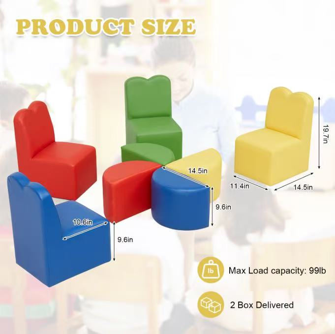 8PCS Toddler Sofa Couch for Kids – A colorful, multifunctional play couch ideal for playrooms, bedrooms, and daycare centers. Designed for indoor play, reading, and creative activities