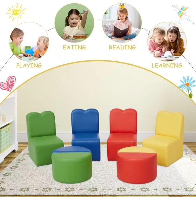 8PCS Toddler Sofa Couch for Kids – A colorful, multifunctional play couch ideal for playrooms, bedrooms, and daycare centers. Designed for indoor play, reading, and creative activities