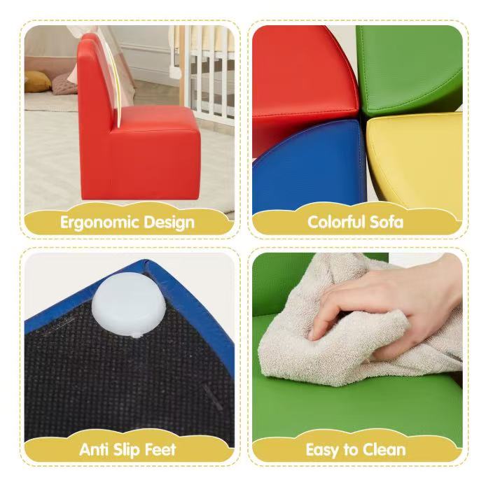 8PCS Toddler Sofa Couch for Kids – A colorful, multifunctional play couch ideal for playrooms, bedrooms, and daycare centers. Designed for indoor play, reading, and creative activities