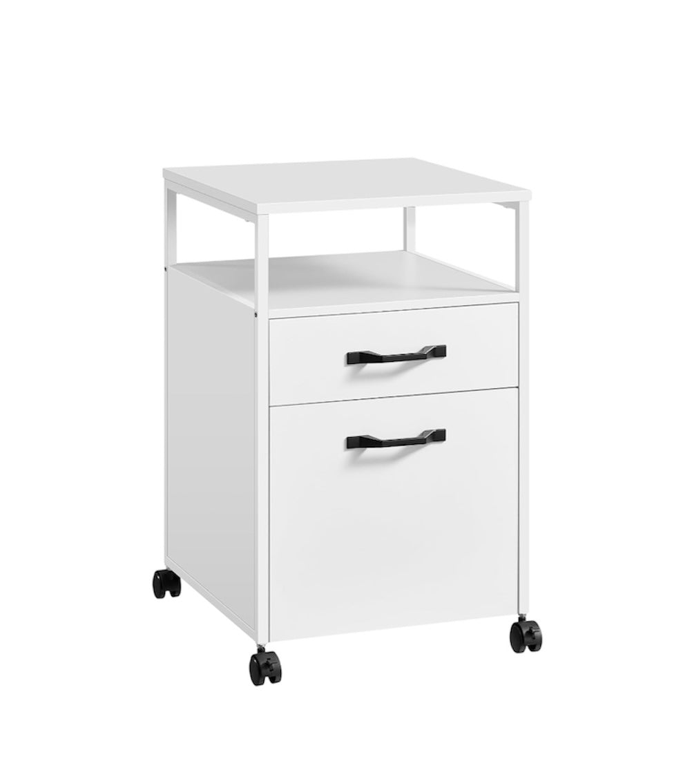 Metal File Cabinet, Mobile Filing Cabinet with Wheels, 2 Drawers, Open Shelf, for A4, Letter Size, Hanging File Folders, Cloud White